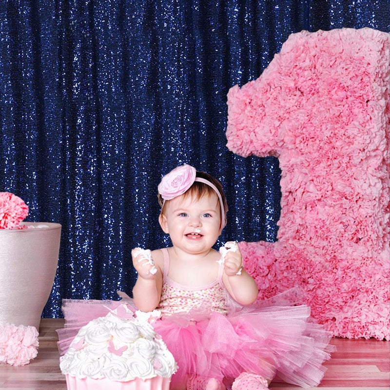 SquarePie Sequin Backdrop 10FT x 10FT Navy Blue Curtain Background for Wedding Party Decoration - Image 3